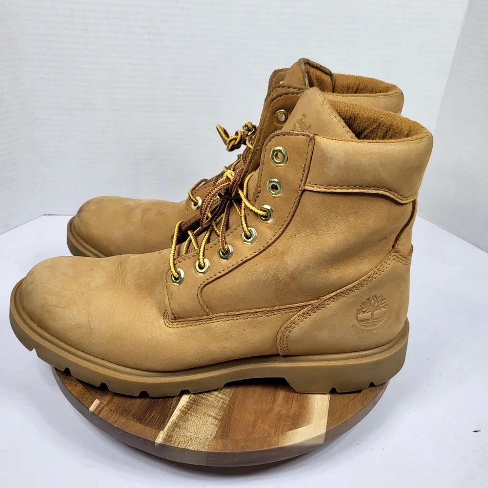 Timberland A4859 Waterproof Boots Mens 9.5 Wheat Good Nubuck Leather Lug Sole